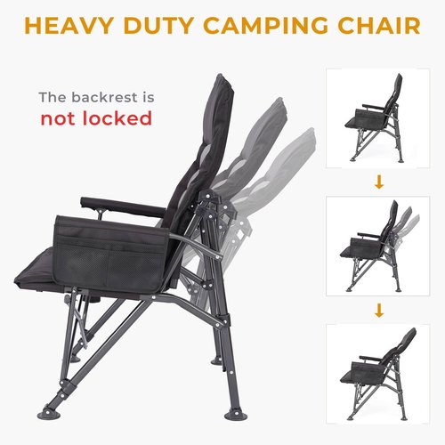 Camping Chairs for Adults, Adjustable Backrest Heavy Duty Oversized Folding Camping Chair Supports 350lbs for Outside with Cup Holder&Side Pocket, Outdoor Folding Camp Chair with High Back (Black)