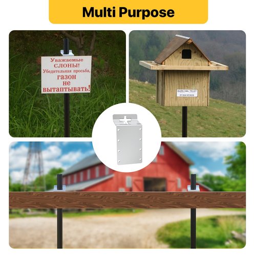 Wuno Shop T Post Brackets Vertical, T Post Mounting Bracket for T Shape Wood Fence Posts, T Target Hanger, T-Post Lumber Brackets for Posting Signs, Bird House Feeder, Mailbox-6 Pcs