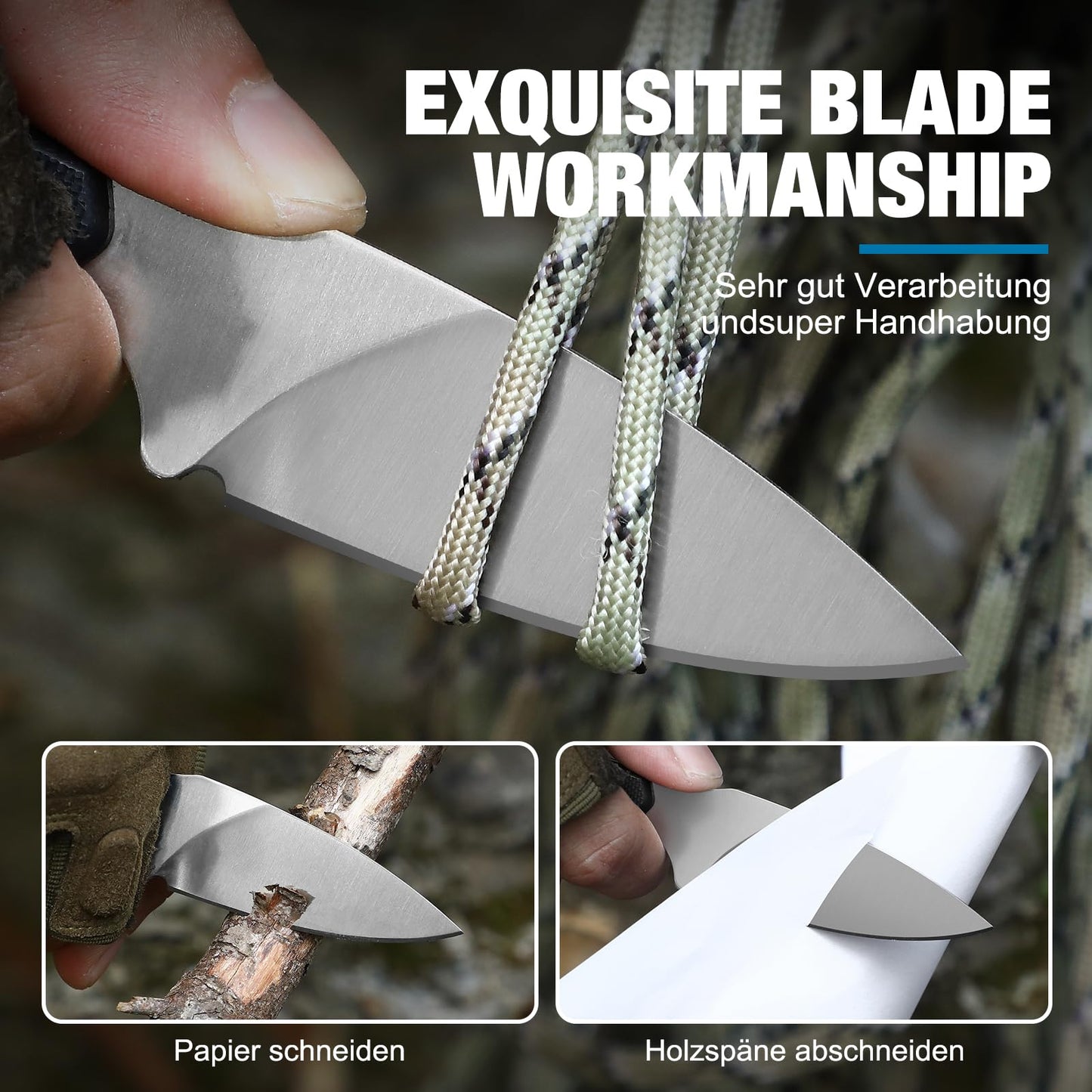 Omesio Compact Neck Knife With Clip, 5.82" With Sheath and Necklace, D2 Steel 2.99-Inch Blade, Full Tang G10 Handle, Fixed Blade for EDC, Hiking, Camping