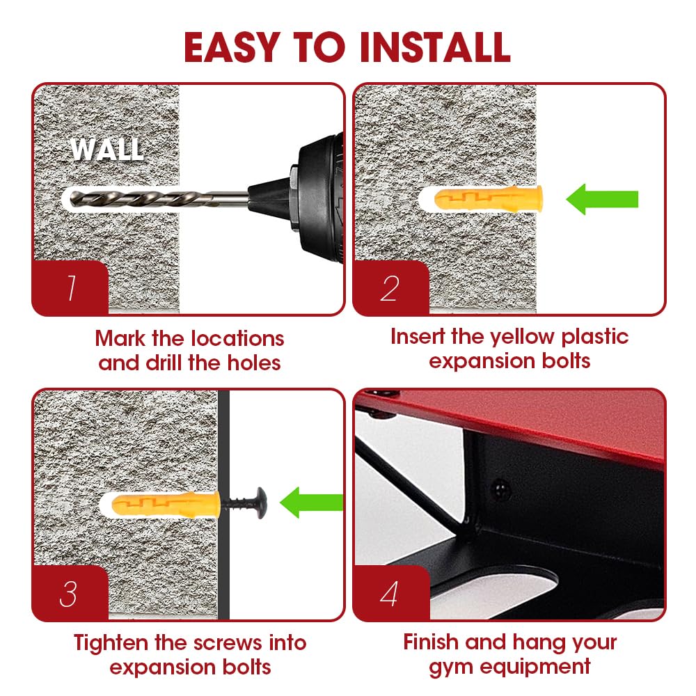 Home Gym Storage Accessory Rack Organizer with Shelf 8 Steel Hooks, Multi-Purpose Workout Gear Equipments, Fitness Resistance Bands, Lifting Belts Wall Rack Holder- MK713B