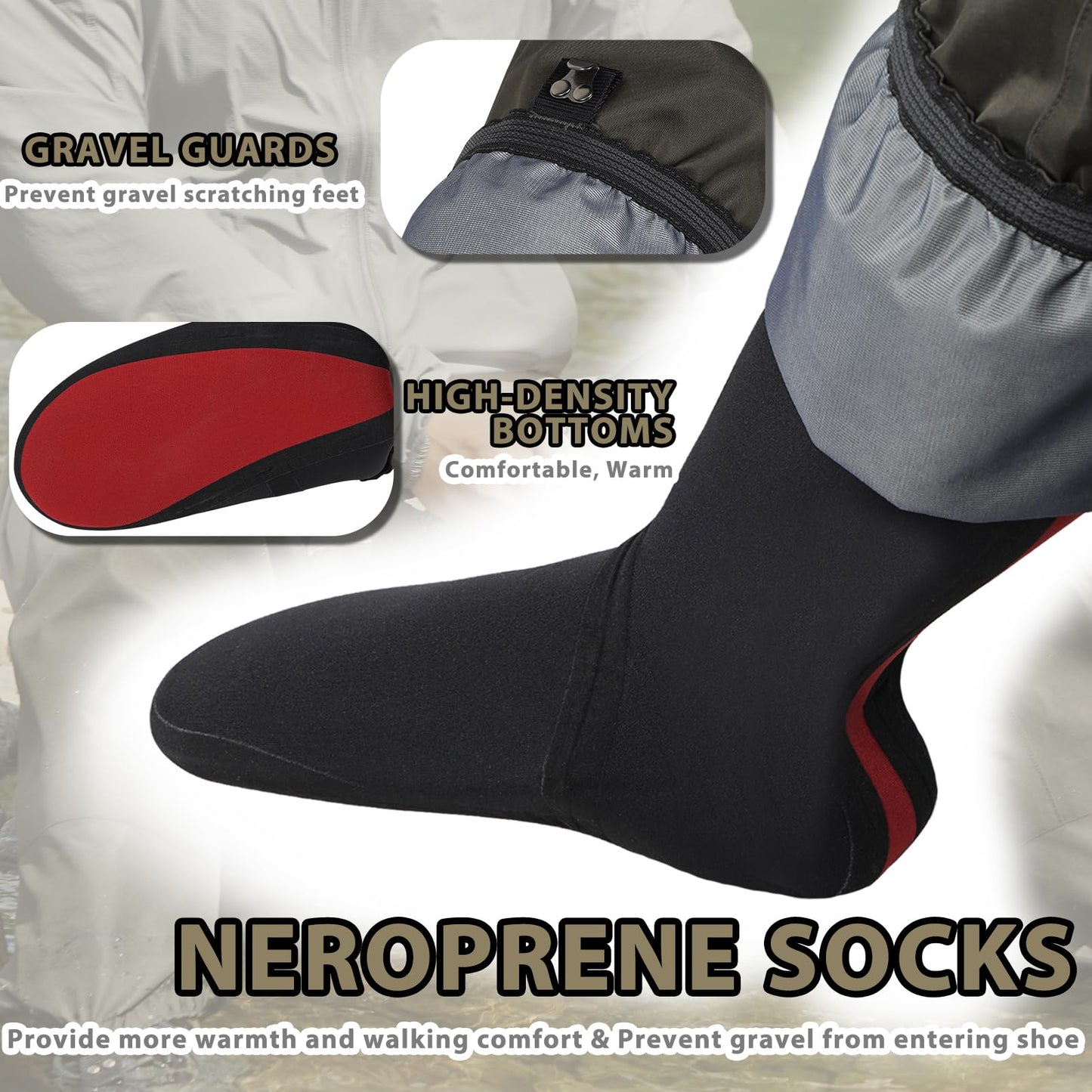 JUSTOOP Waist Wader Pants for Men and Women, 3-Ply Breathable Waterproof Fishing Waders with Pockets and Durable Stockingfoot, Size S Grey