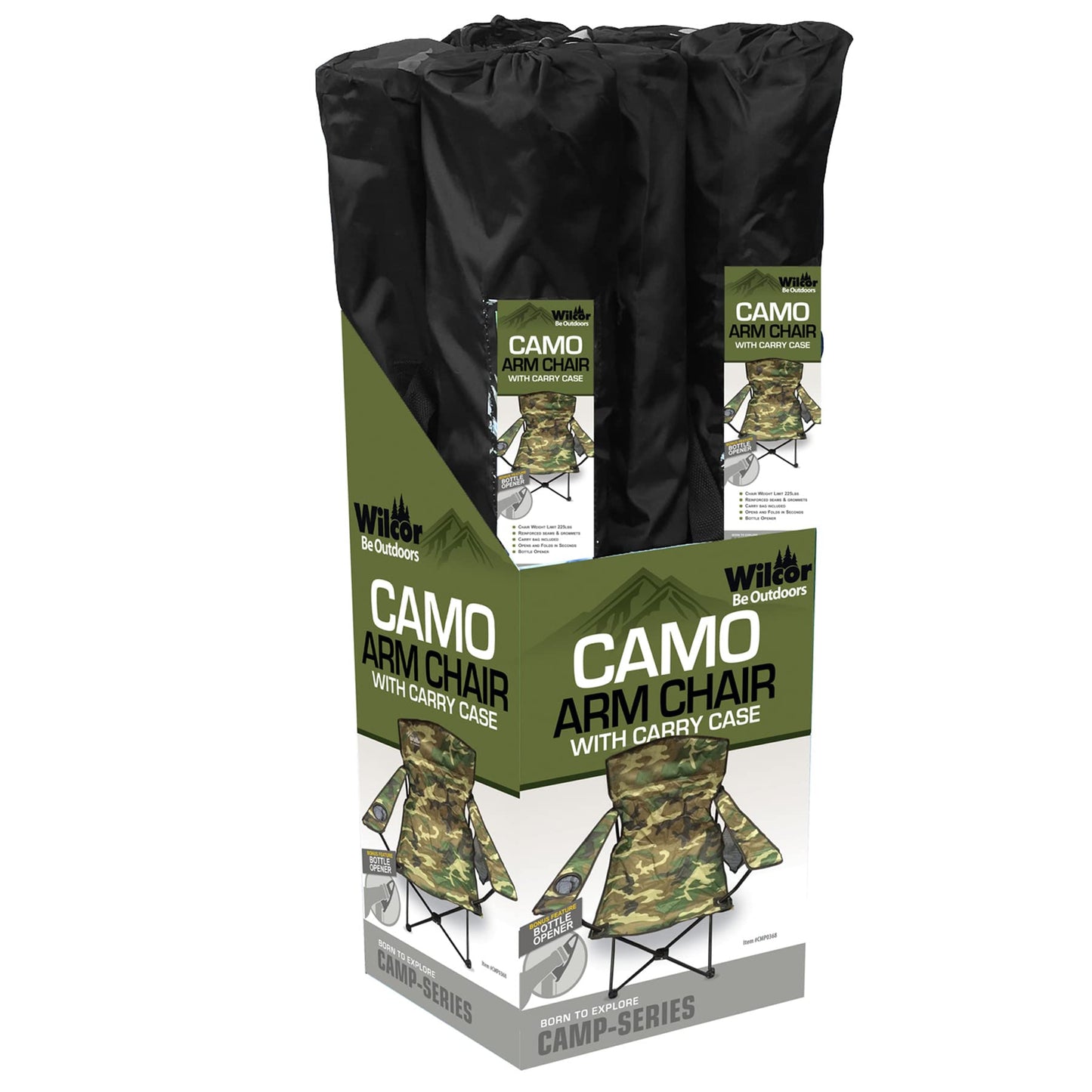 Wilcor Camp Chair, Set of 2, Folding Outdoor Chair, Portable Outdoor Lawn Chair for Camping. Attached Bottle Opener, Collapsible Sport Chairs (Chair, Camouflage)