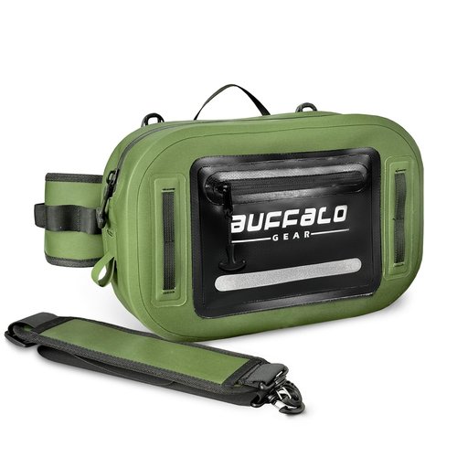 Buffalo Gear Waterproof Fishing Fanny Pack,8.9L Fishing Waist Pack with Airtight Zipper for Fly Fishing,Kayaking,Camping,Outdoor Sports Green