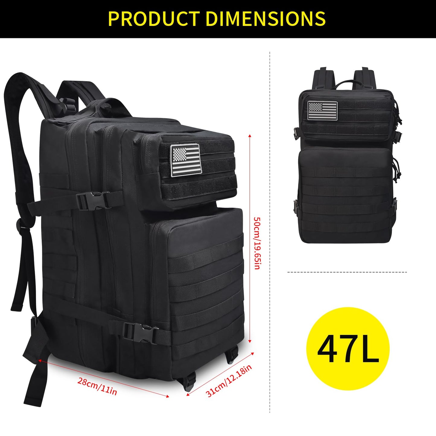 ILLINOS Tactical Backpack For Men Camping Rainproof 47L, Suitable For Mountaineering, Outdoor Travel Military Tactical Backpack,3-Day Assault Military Backpack，Men's And Women's Rucksack