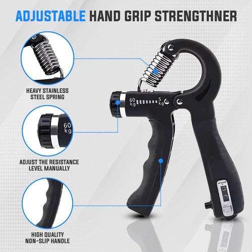EcoVenture- Grip Strength Trainer Set (5 Piece), Forearm Strengthener, Forearm Adjustible Trainer Grip Exercise, No Slip, Adjustable Resistance
