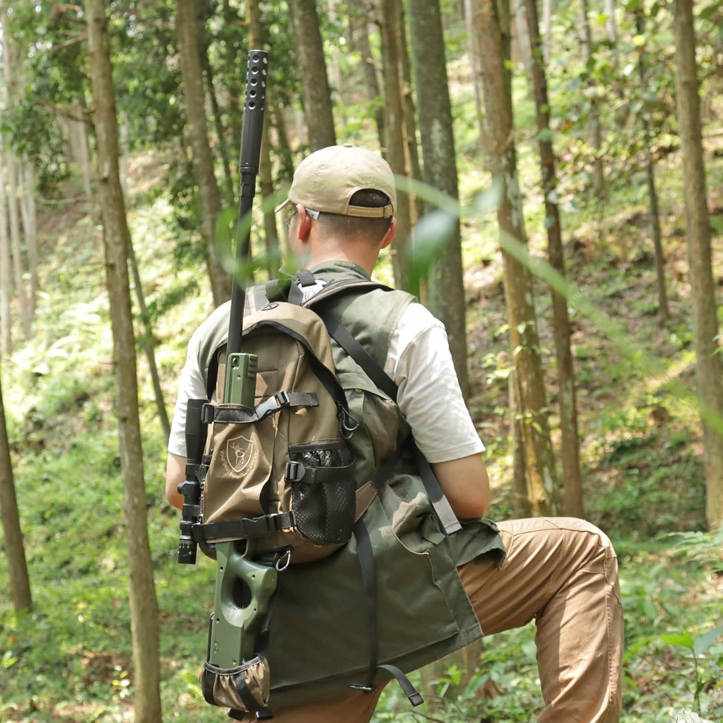 TOURBON Hunting Backpack with Rifle Holder, Small Outdoor Day Pack for Hunting Accessories Fishing Hiking Camping (Green)