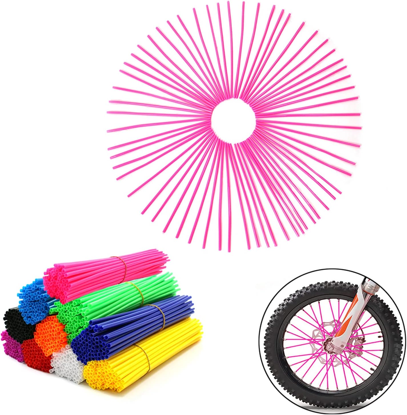 72Pcs Universal Spoke Skins Covers，Wheel Spoke Wraps Skins Pipe Trim Decoration Protector For Motorcycle Dirt Bike Yamaha Honda BMW Suzuki Kawasaki(Pink)