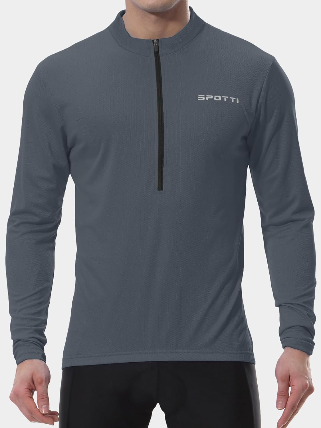 Spotti Men's Cycling Bike Jersey Long Sleeve with 3 Rear Pockets - Moisture Wicking, Breathable, Quick Dry Biking Shirt