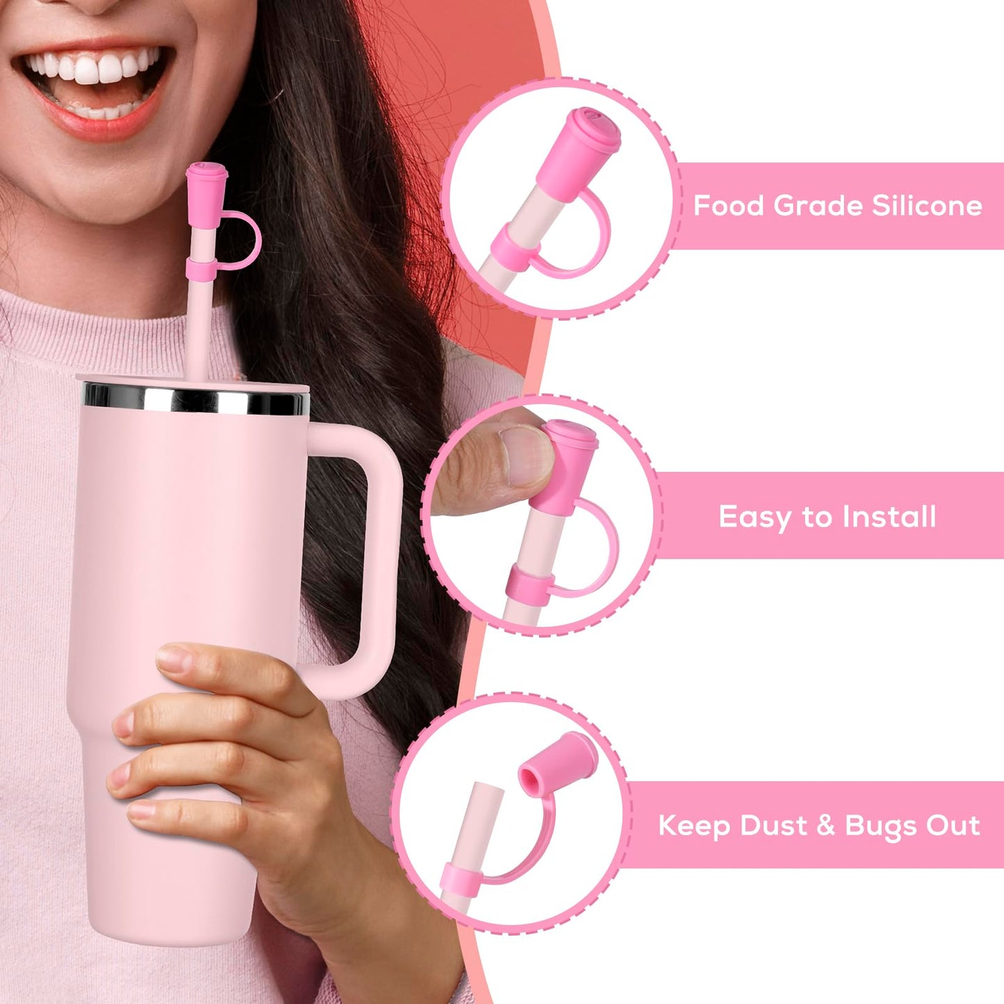 Jetstop 0.4-inch Straw Cover Cap for Hydro flask tumblers - Dust Proof 10mm Silicone Toppers compatible with Hydroflask Press-in Straw Lid (Mix, 12 pcs)