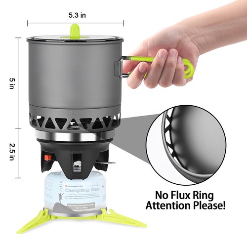Hotdevil 1.2L Backpacking Camping Stove Cooking System with Piezo Ignition, Outdoor Portable Burner with Pot & Brackets Camp Stove Camping Stove Kit Propane, Ideal for Hiking Fishing Hunting Emergency