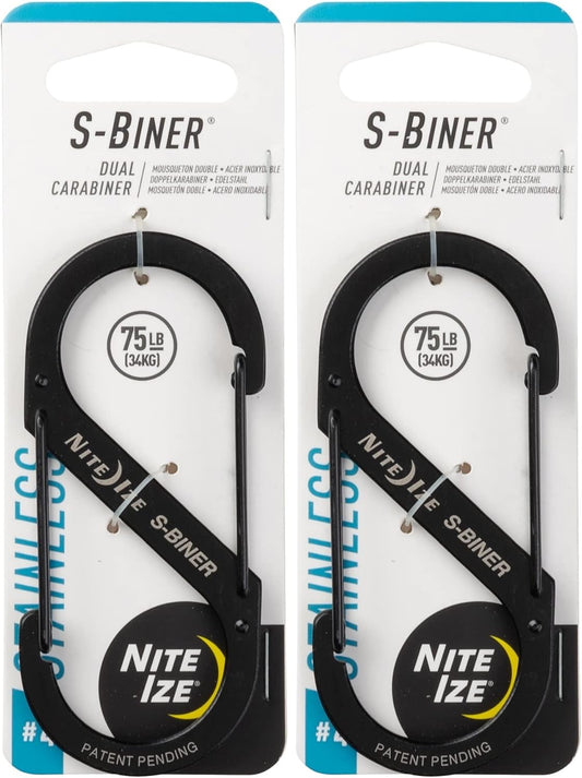 Nite Ize S-Biner Stainless Steel #4 Black Dual-Gated Carabiner Tool 75lb(2-Pack)