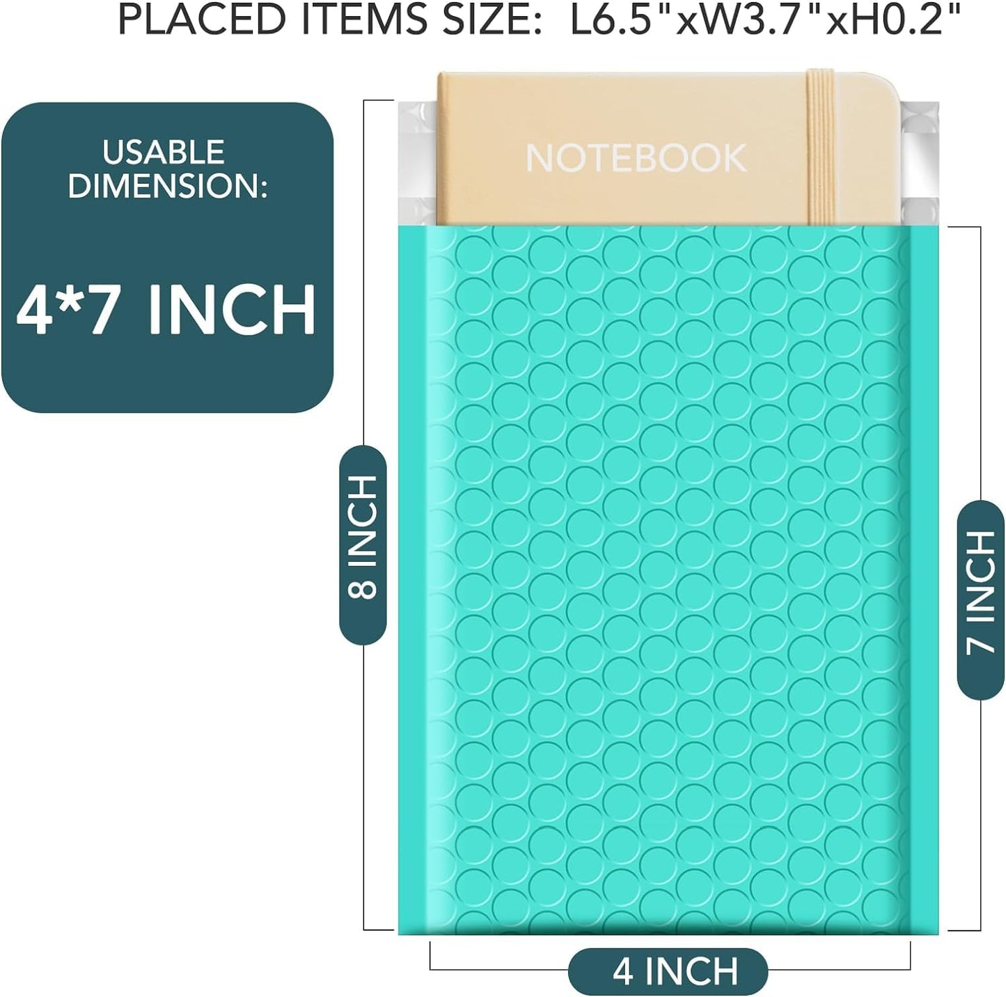 Metronic 4x8 Inch 800Pack Bubble Mailer, Teal Bubble Mailers, Waterproof Padded Envelopes, Self Seal Adhesion Bubble Envelopes, Cushioning Padded Mailers for Jewelry, Bubble Mailers Usable Size 4x7