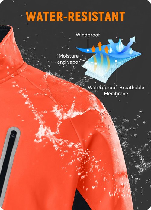 baleaf Men's Winter Cycling Jackets Water Resistant Thermal Running Softshell Jacket Warm Cold Weather Pockets Orange 2XL