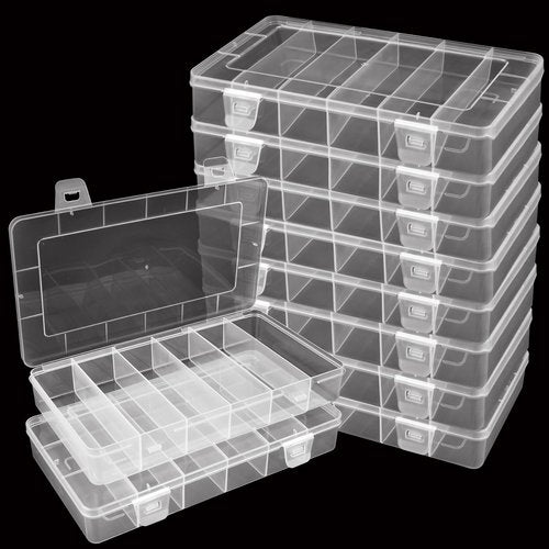 LDXDRU 10 Pack 6 Grids Tackle Box Organizer, Plastic Organizer Box, Clear Organizer Box with Dividers, Plastic Compartment Storage Box for Craft, Beads, Jewelry, Bait, Small Part