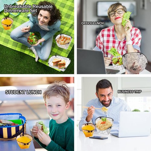 MIUPOO Collapsible Bowl Set,Portable Mess Kit,Food Grade Material Free Folding Bowl for Lunch Family Picnic,7×5.5×3.5 Inches,4 Pieces.