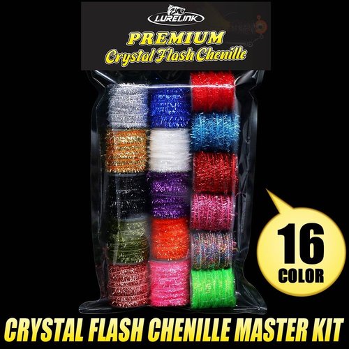 LURELINK-Crystal-Flash-Chenille-Fly-Tying-Materials-16-Colors-Sparkling-Chenille-for -Crappie -Jig Making Supplies & Fly Patterns (16-Colors)
