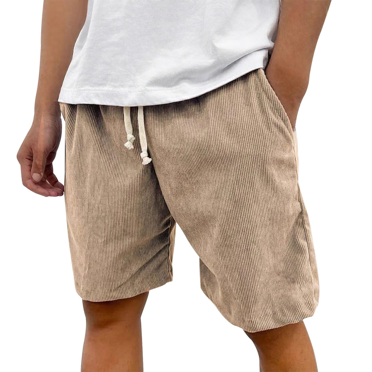 Gchanao Mens Corduroy Shorts Drawstring Loose Fit Casual Gym Summer Beach High Waist Oversized Business Shorts with Pockets Khaki 2XL
