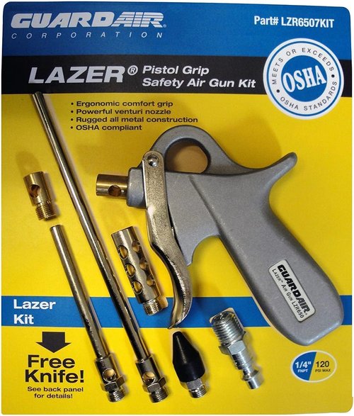 Guardair Lazer Series Pistol Grip Safety Air Gun, Aluminum Venturi Nozzle with 24" Extension, 1/4" FNPT Inlet, Lightweight and All Metal Construction