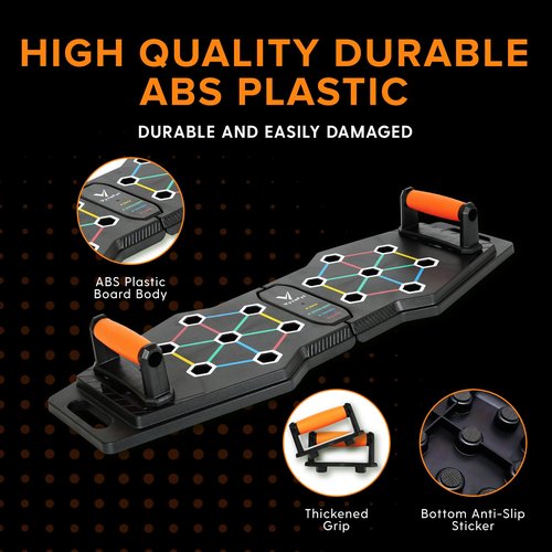 Vyva Fyt Heavy-Duty 25-in-1 Push-Up Board – Multi-Functional Home Workout Equipment for Comprehensive Upper Body Strength Training – Professional Fitness System for Men & Women (Orange Handles)