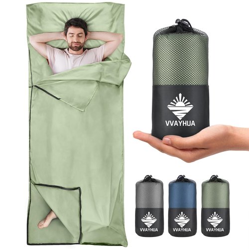 Sleeping Bag Liner, Self Tan Sleep Sack, Adult Sleep Sack, Two-Way-Zipper Expose Feet Separately, Portable Single Camping Travel Sheets for Hotel,Hostels,Business Trips