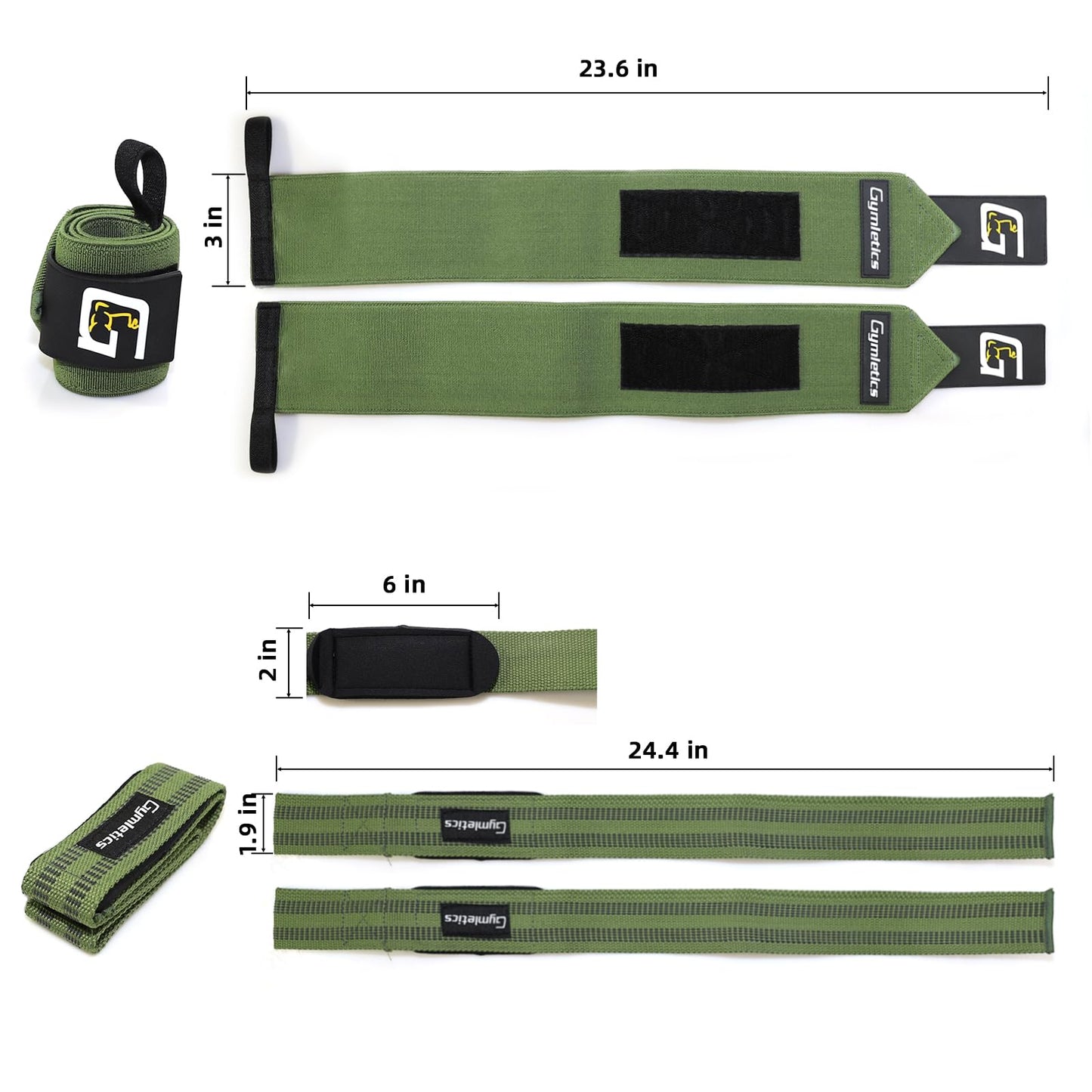 Lifting Straps and Weightlifting Wrist Wraps Set, Cotton Hard Pull Wrist Lifting Straps Grips Band with Anti-Skid Silicone, Professional Quality Wrist Support with Heavy Duty Thumb Loop (Green)