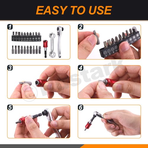 Rustark 21Pcs Bike Repair Tool Kit - Bicycle Multi-Function Tool Set with Ratchet, Bone Wrench, Tire Patches, Tire Levers, Magnetic Bit Extender, Screw Head Bits for Repair Maintenance