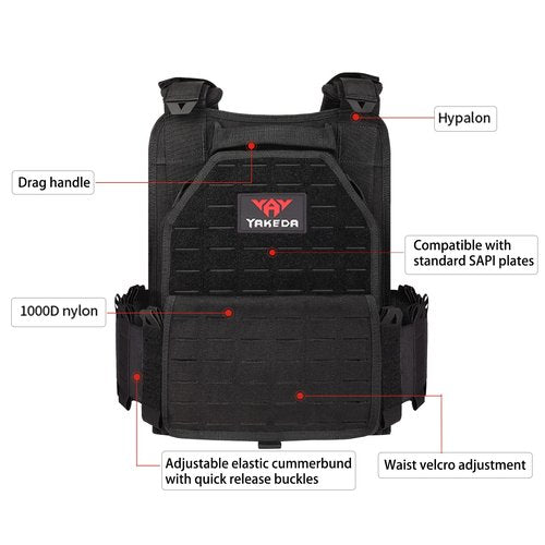 vAv YAKEDA Quick Release Tactical Laser-Cutting Vest Multicam Lightweight Vest (US, Alpha, One Size, Regular, Regular, Black)