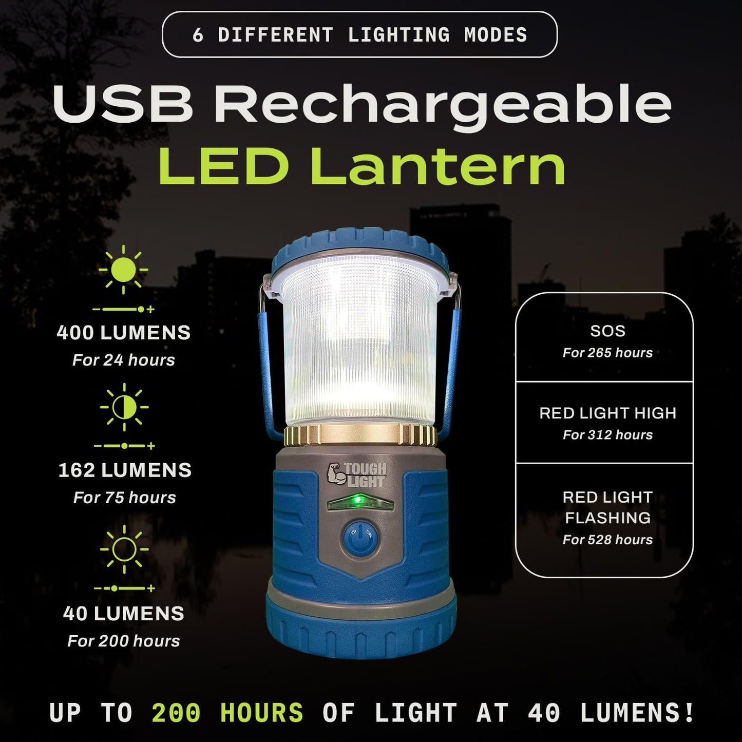 USB Rechargeable Camping Lantern, 400 Lumens LED Lantern, Hanging Tent Lamp, 6000mAh Power Bank, 200 Hour, 6 Modes, for Outdoors & Emergency