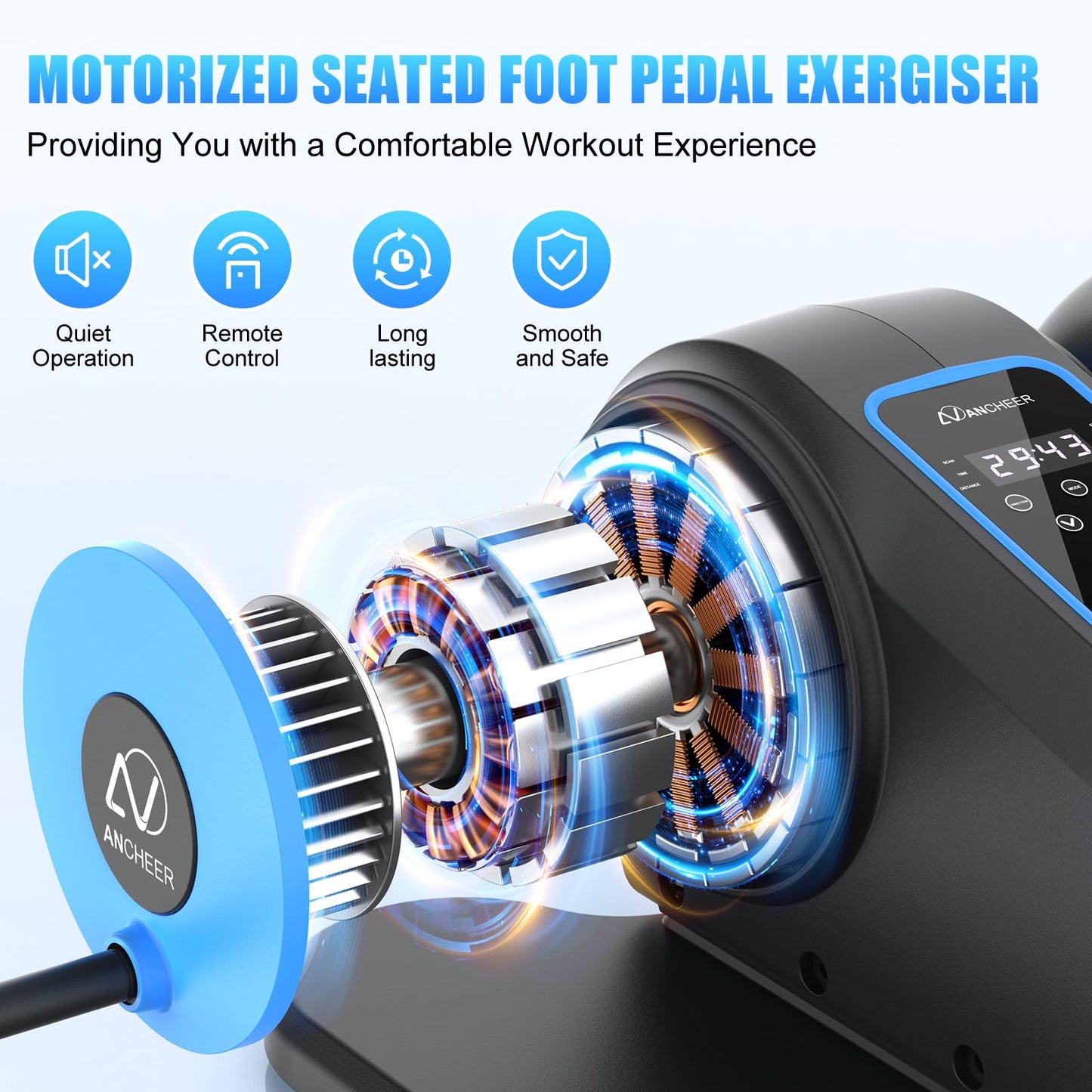 ANCHEER Under Desk Elliptical, Electric Leg Exerciser While Sitting for Seniors, Fully Assembled Motorized Ellipse Leg Exerciser Seated Elliptical Machine with 12 Adjustable Speeds (Teal)