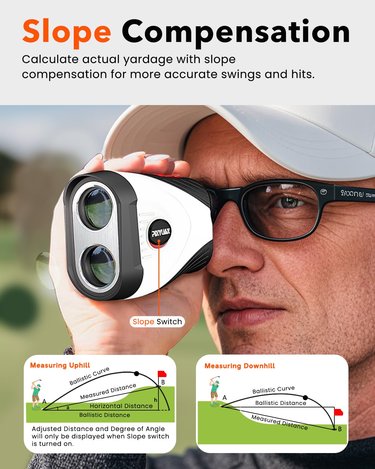 Golf Rangefinder with Slope,1200 Yards Laser Range Finder Golfing,7X Magnification,Flag Lock Vibration,Rechargeable Range Finders with Magnet Stripe,Continuous Scan Mode,High Precision Measurement.
