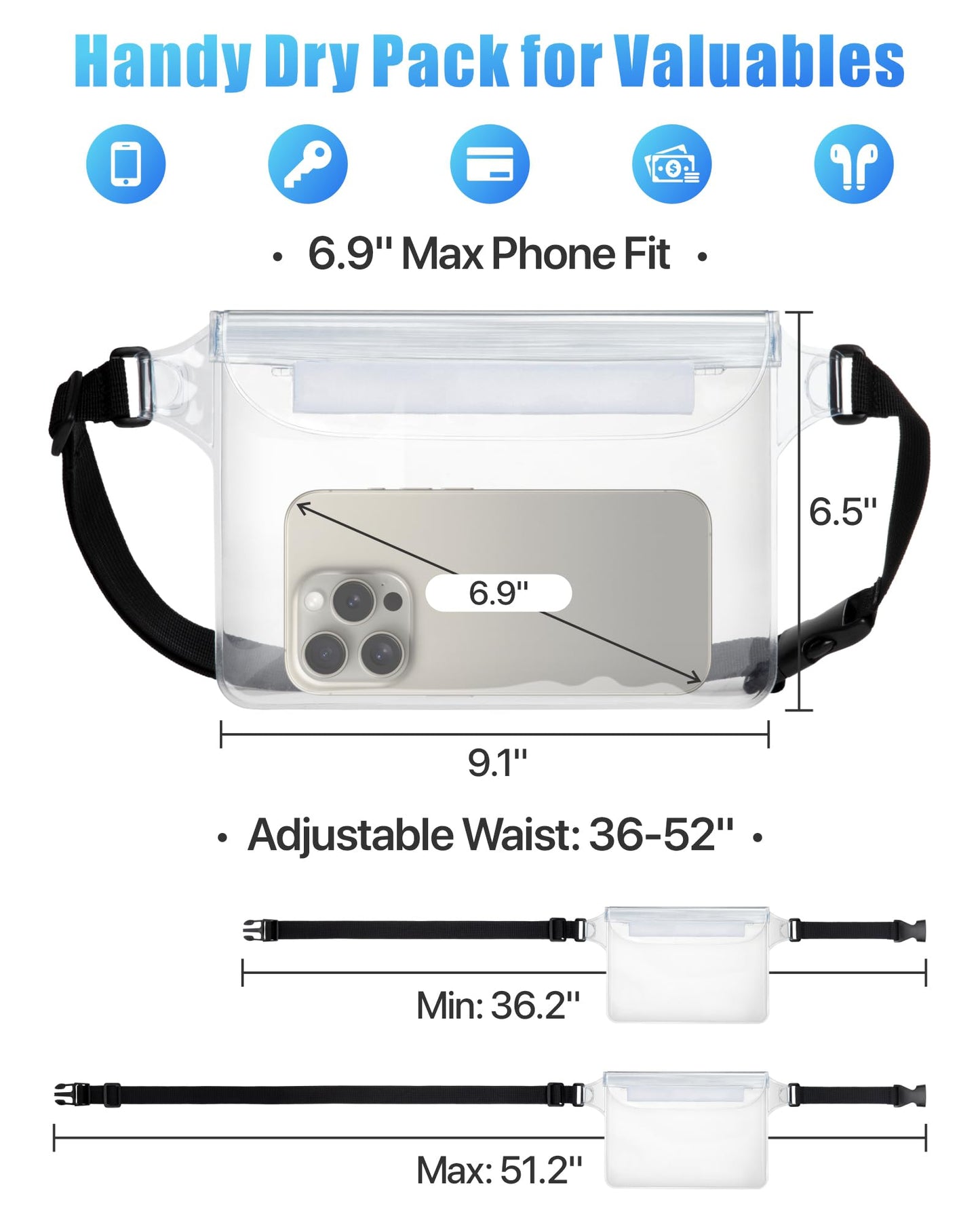 F-color Waterproof Fanny Pack - Cruise Essentials 2026 - Waterproof Pouch with Adjustable Waist Strap, Triple Zipper Roll-Top Dry Bag for Phone, Keep Passport Valuables Dry for Beach Kayaking Boating