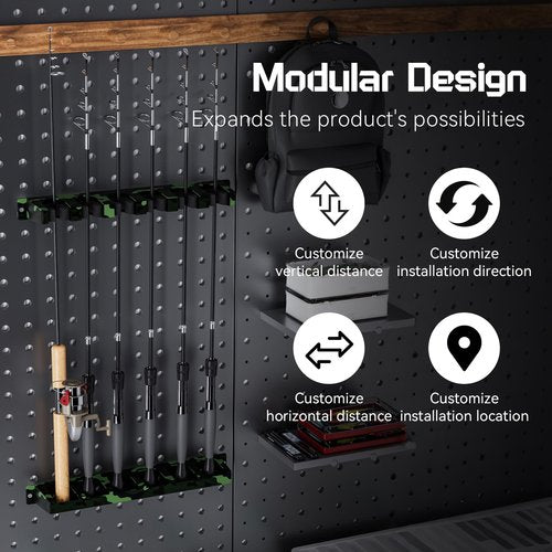 Tcakelox Fishing Rod Holder for Garage Fishing Pole Holders Fishing Rod Rack Vertical Wall-Mounted for Garage Stores 6 Rods or Combos Fits Most Rod Diameters (Vertical Black, 1 Pair)
