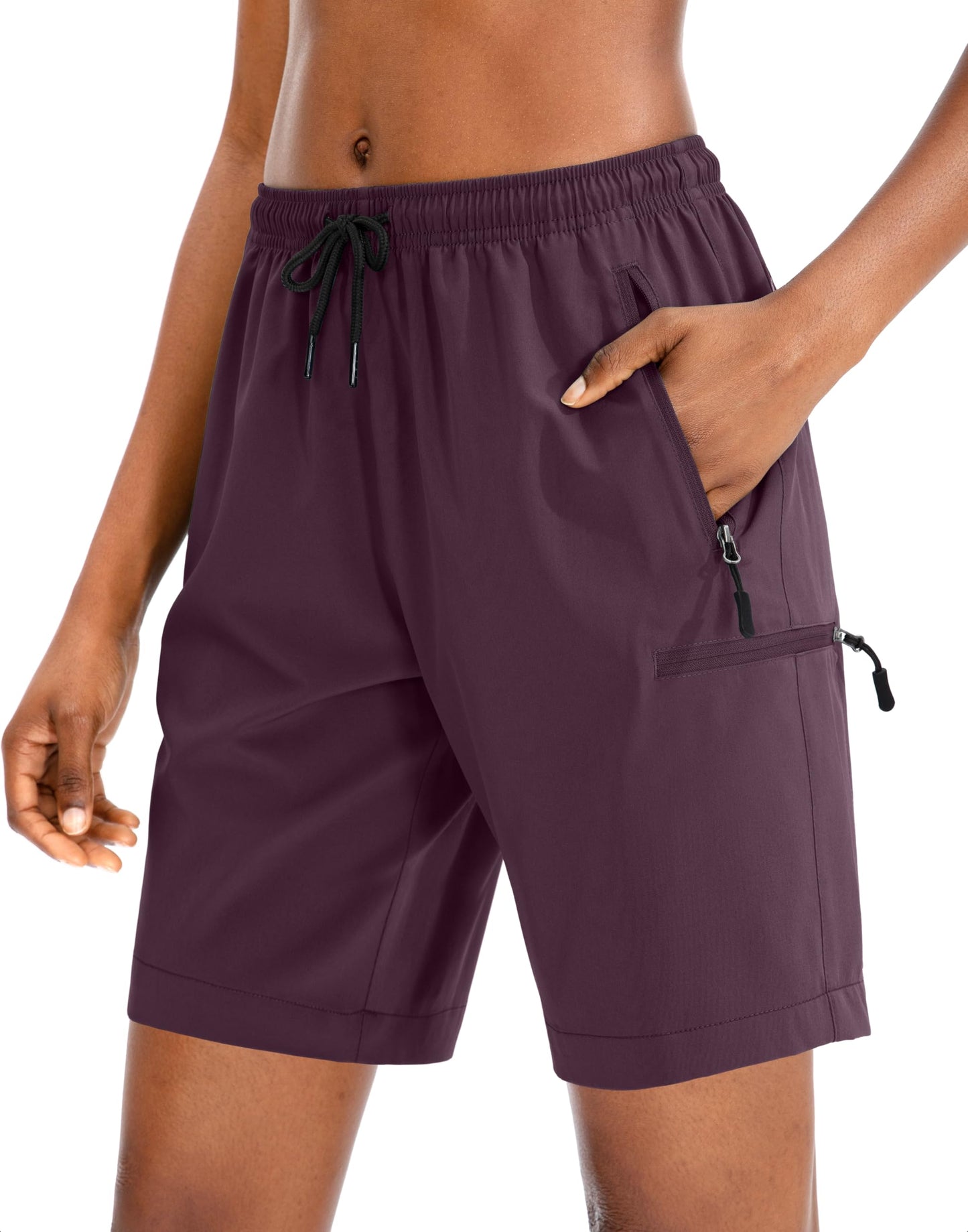 SANTINY Women's 5''/ 7''/9'' Hiking Cargo Shorts Quick Dry Lightweight Summer Shorts for Women Athletic Golf Zipper Pockets(Wine_3XL)