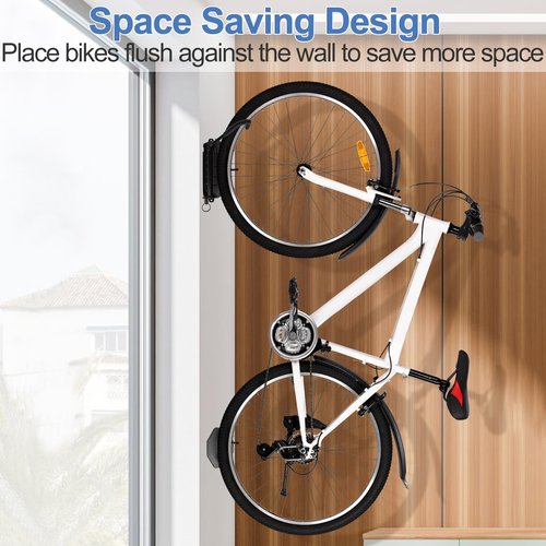 Tottist Wall Mounted Bike Rack for Indoor Storage - Heavy Duty 150° Swivel, No Drill Space Saving Design, Fits MTB/Road/E-Bikes & Hybrid, Anti-Slip Stopper (2-Pack, Black)