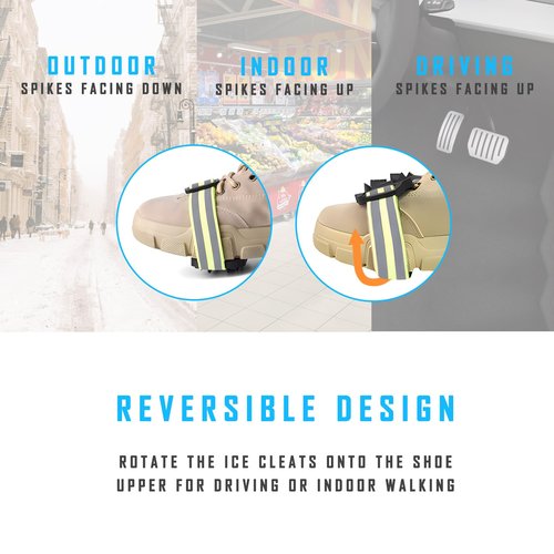 MATTISAM Ice Cleats, Highly Elastic Traction Cleats Grippers with Storage Bag, Rotatable Mid-Sole Studded Traction Boots Shoes Bands, Anti Slip Ice Snow Grips Crampons for Walking Jogging Hiking