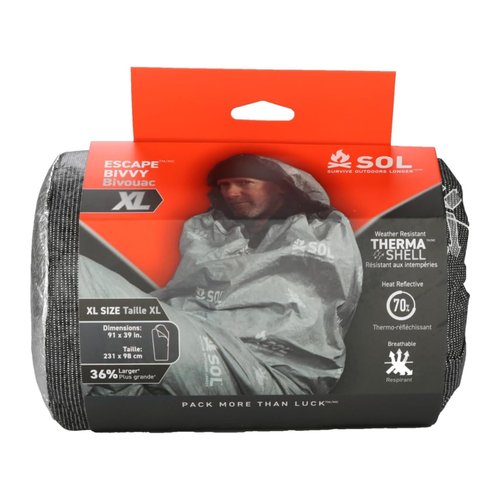SOL Escape Bivvy with Hood - Emergency Preparedness Blanket - Reflects Up to 70% Body Heat - Outdoor Survival Bivvy - Water Resistant - Durable & Breathable - Winter Camping Supplies - XL, Gray