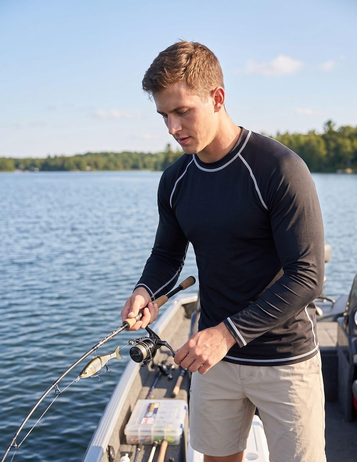 2 Pack Men’s Rash Guard Long Sleeve Swim Shirts UPF 50+ Sun Protection – Quick Dry Lightweight UV Fishing Surf Shirt (Set 3, Large) Black/Navy