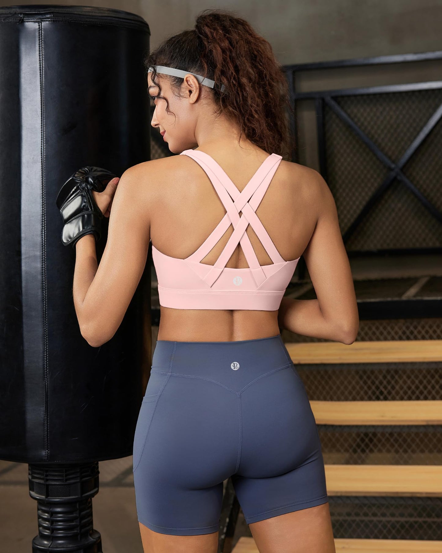 RUNNING GIRL Sports Bra for Women, Criss-Cross Back Strappy Sports Bras High Support Yoga Bra with Molded Cups(3080_Pink_L)