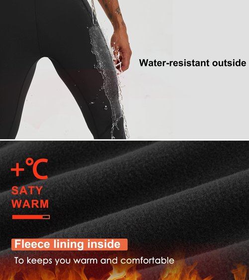 Willit Men's Fleece Running Leggings Cold Weather Gear Winter Cycling Tights Pants Water Resistant Zipper Pockets Black M