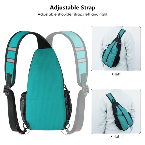 MAVHVAM Small Crossbody Sling Bag - Lightweight Travel Hiking Backpack - Adjustable Daypack - Reflective Strap - One Shoulder - Water-Repellent Chest Bag - Teal