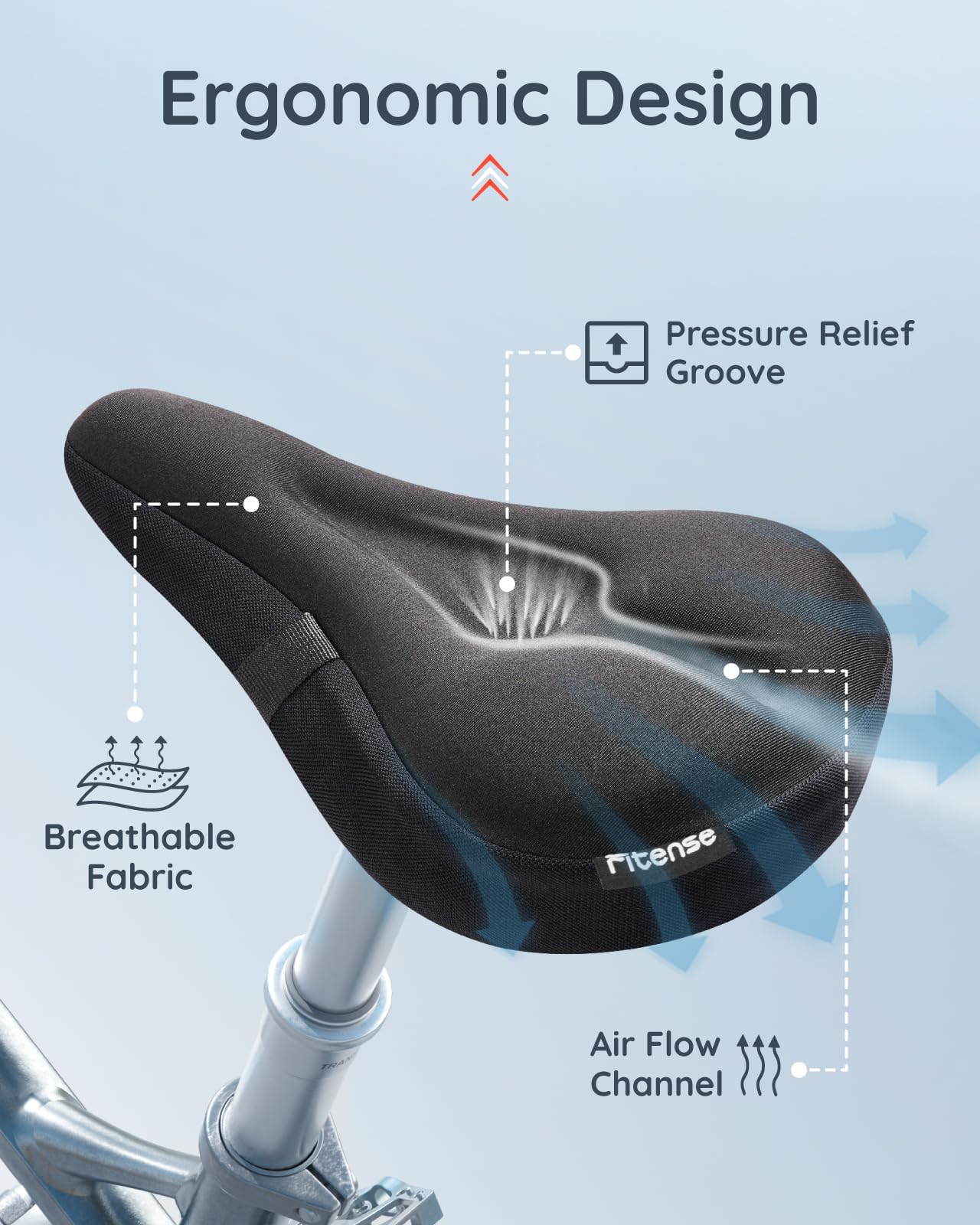 Fitense Bike Seat Cushion, Comfort Bike Seat Cover for Men Women, Exercise Bicycle Seat Cushion Padded Cover Compatible with Peloton, Mountain Stationary Bikes,Black