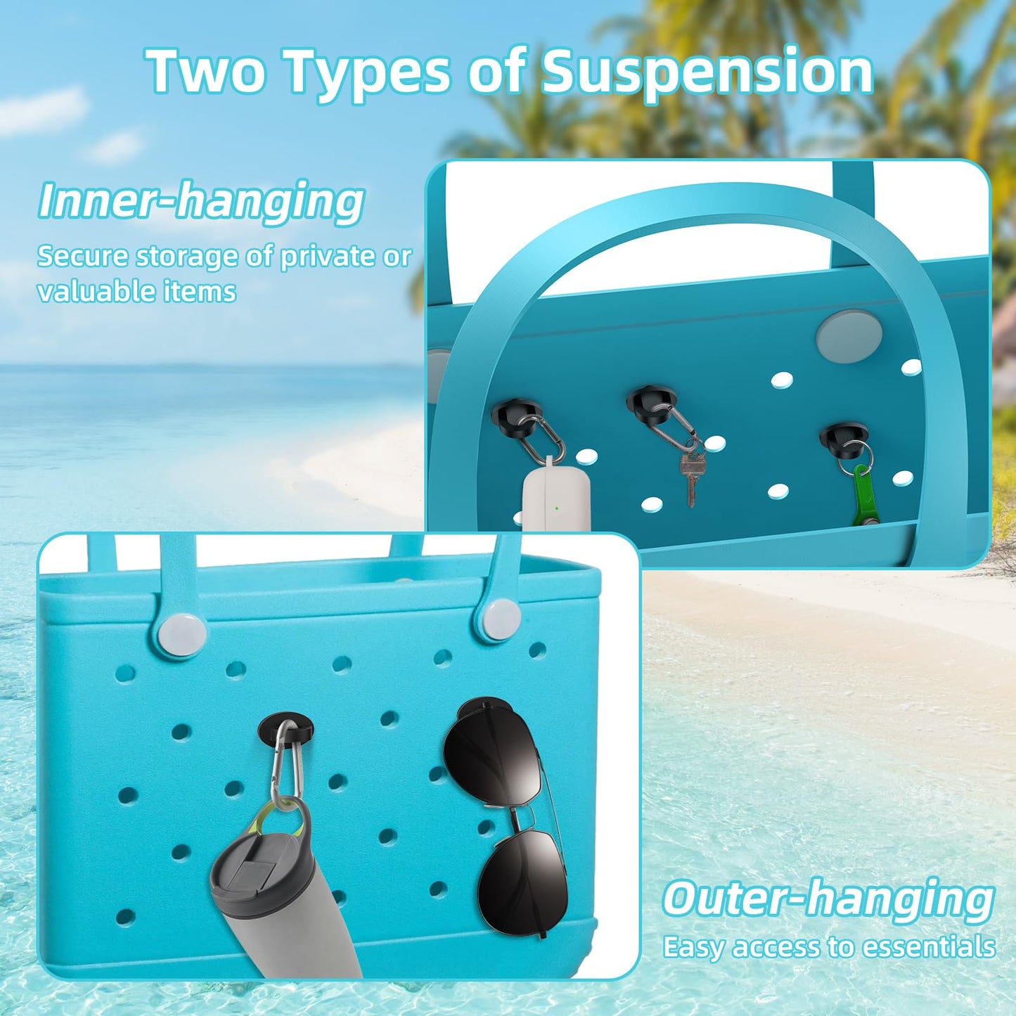 ARSUNOVO 4Pcs Hook Accessories for Bogg Bag, Insert Charms Key Holder Compatible with Beach Bag, Keychain Hanger for Simply Southern Bag(Black)