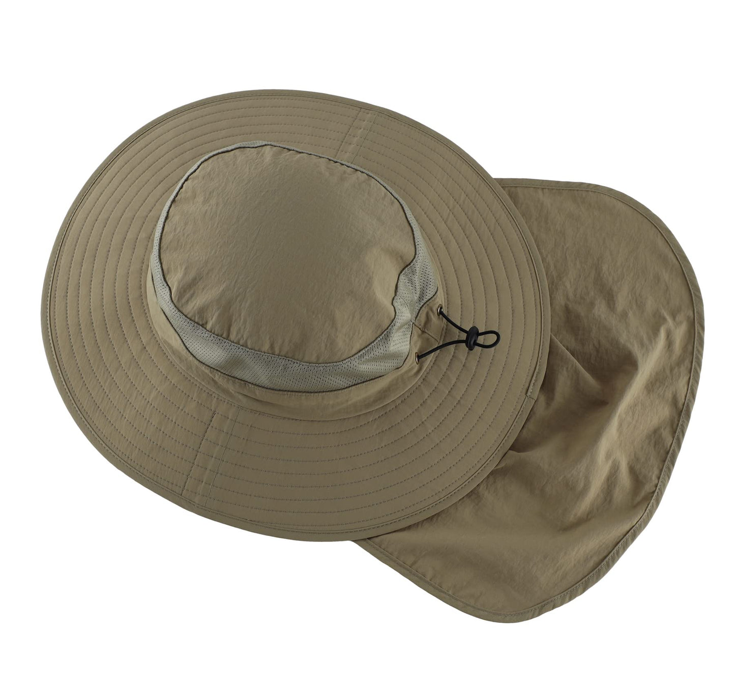 Home Prefer Outdoor UPF50+ Mesh Sun Hat Wide Brim Fishing Hat with Neck Flap (Light Vert Khaki)