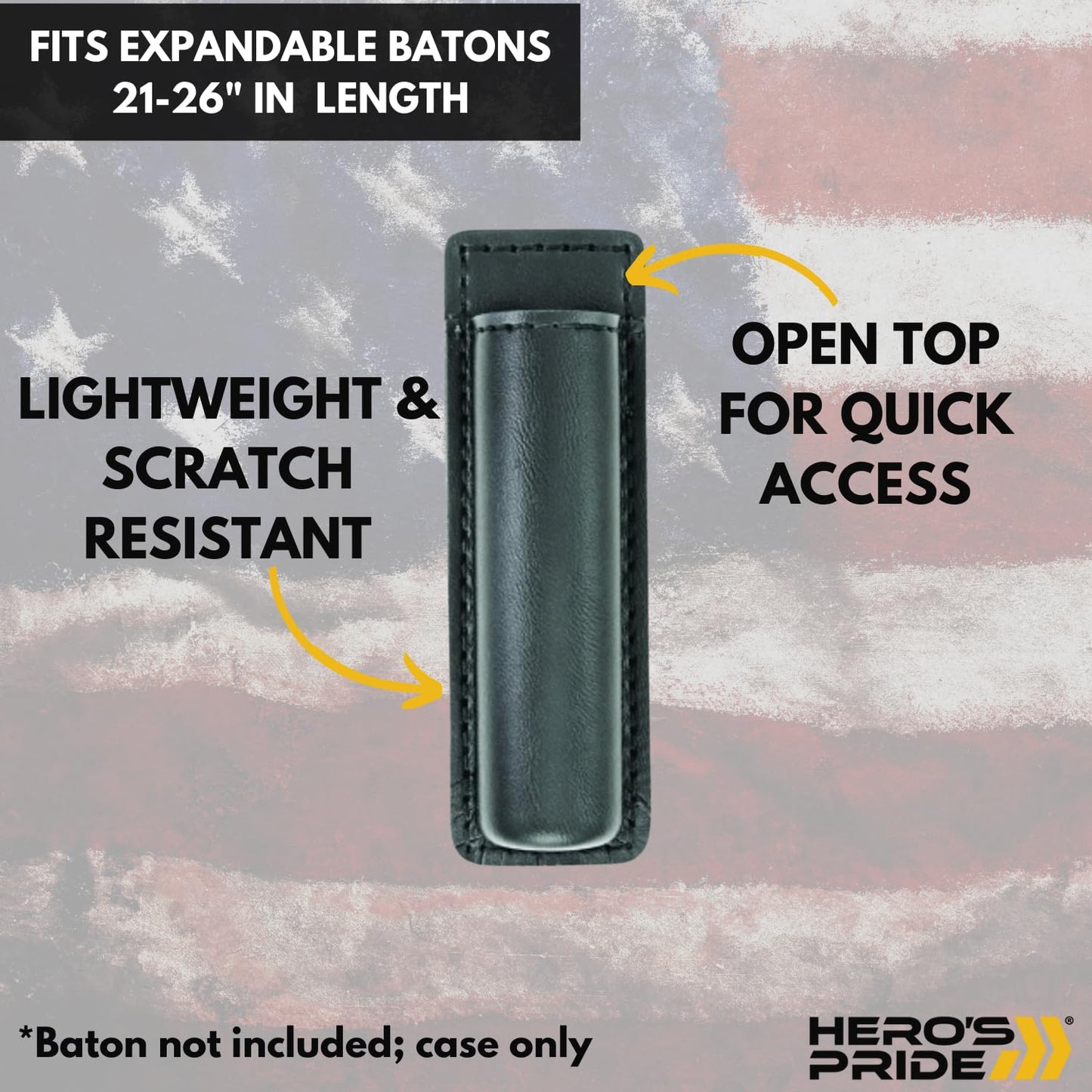 Hero's Pride AirTek Open Top Police Baton Holder, Leather Holster for Expandable Batons 21-26"", Law Enforcement Duty Gear, Fits Duty Belt Up to 2.25", Plain Finish