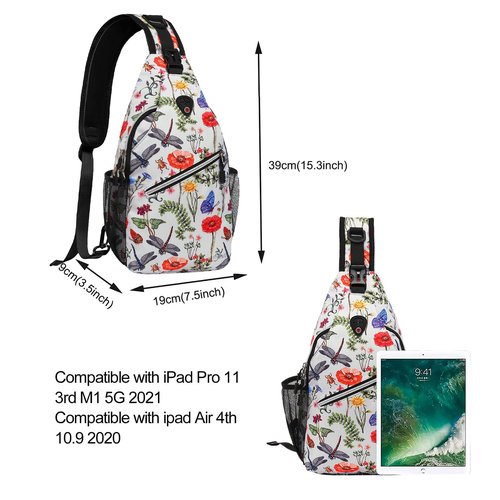 MOSISO Crossbody Sling Backpack, Portable Travel Hiking Daypack Chest Sling Bag Casual Daypack One Strap Chest Backpack for Women Men Outdoor Hiking Travel, Insects & Flowers