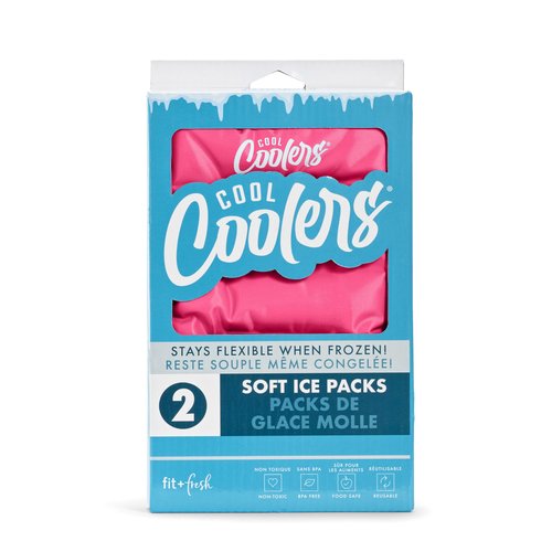 Cool Coolers by Fit & Fresh 2 Pack XL Soft Ice Packs for Cooler, Flexible Stretch Nylon, Lunch Box Ice Packs, Large Reusable Freezer Packs, Hot Pink