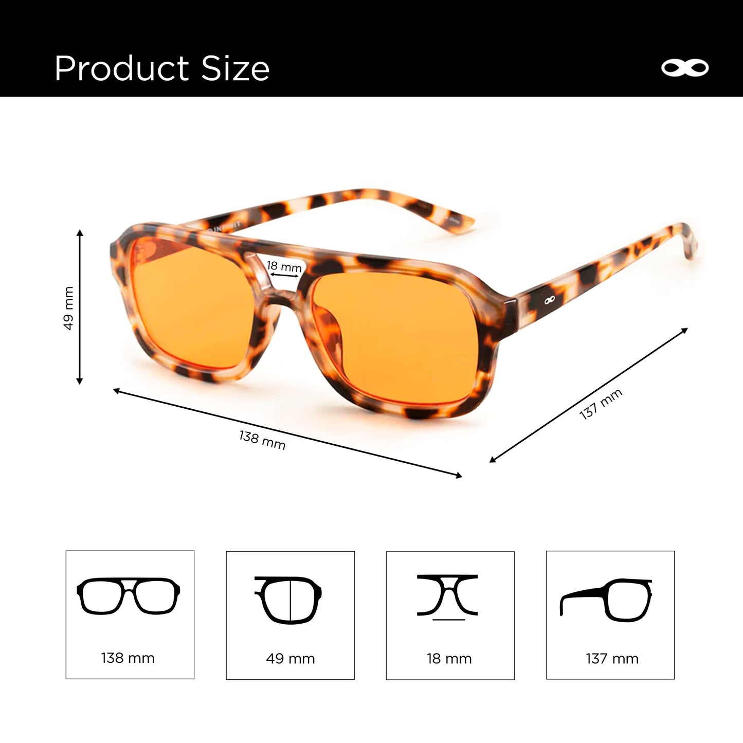 INFINIT Corsa Orange Frame Demi Brown Lens UV400 Lightweight Unisex Retro Sunglasses