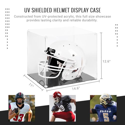 OSMANET Football Helmet Display Case to Proudly Display your Team – Crystal Acrylic Dust and UV Protection Helmet Case with Black Base, Self-Assembly Clear Display Box for Football