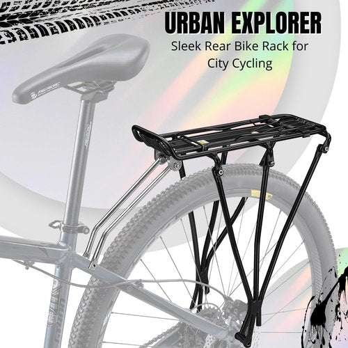 Flexzion Adjustable Bicycle Carrier Rack, 110lb Capacity, Black - Back Bike Cargo Rack, Aluminum Rear Seat Post Bike Rack Caddy for 26-28 Inch Wheels with Hardware Included