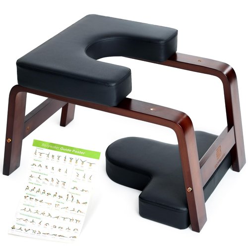 BODYWAKER Yoga Headstand Bench, Stand Yoga Chair for Balance Training, Core Strength Building, Upside Down Chair for Relaxation, Handstand Trainer Inversion Chair for Home Gym (Chocolate Black)